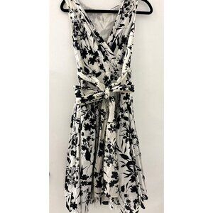 Lapis‎ Women's Black and White Floral Cotton Midi Front Tie Dress Size Medium